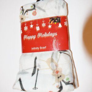 Christmas Holiday Infinity Scarf 70" x 30" White